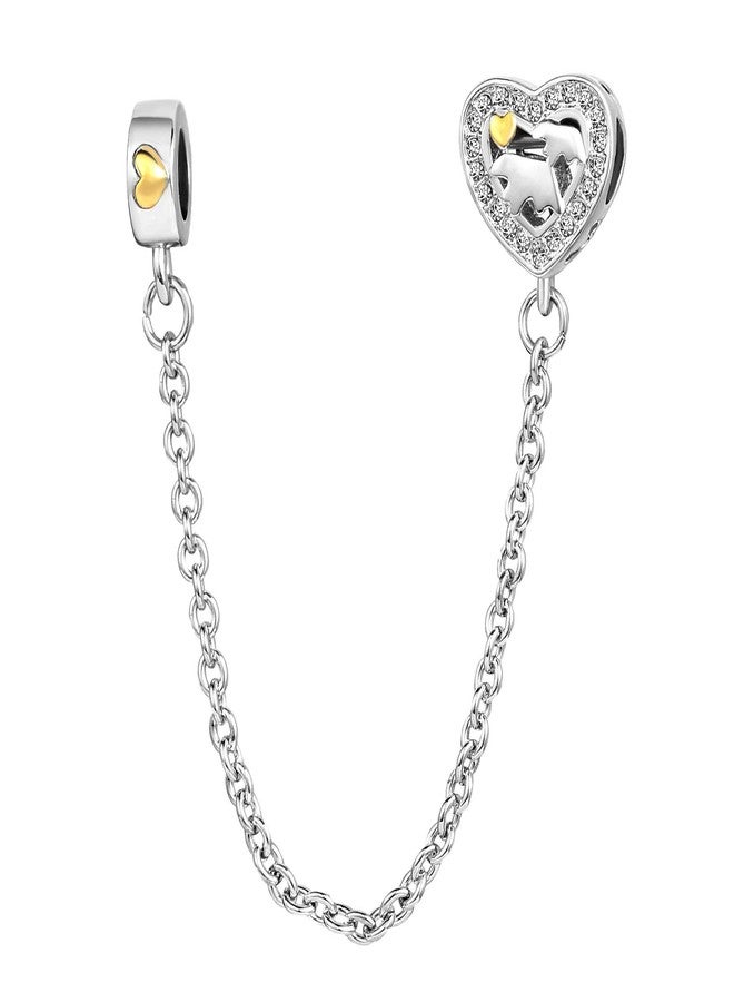 TGLS Mama Bear Safety Chain Charm Beads for Mother Daughter Grandma Bead Compatible With Pandora Charms Bracelets